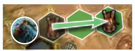 A hero pushing a minion two spaces along a straight line