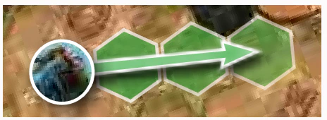 A hero with an arrow across three spaces in a straight line